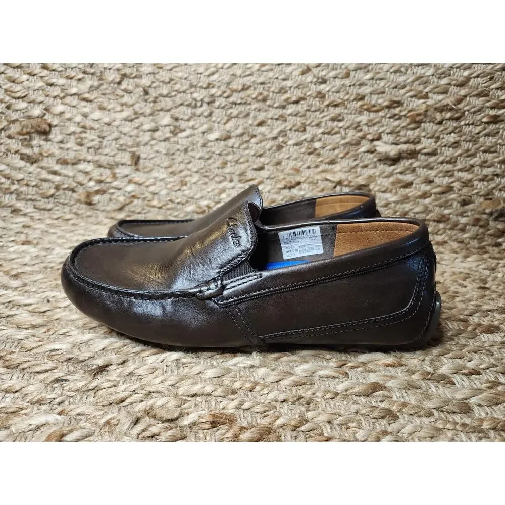 Clarks Driving Loafers Markman Plain in Dark Brown Leather Dress Shoes Size 8